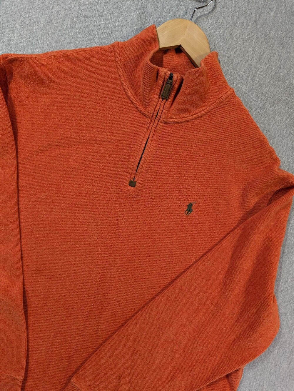 Polo Ralph Lauren Quarter Zip Sweater Men's XXL Orange Green Pony Cotton